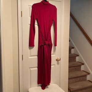 Heyheyshine Red Long Sleeve Bodycon Dress Ties in Front…size L